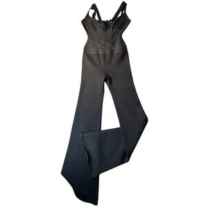 Herve Leger Max Azria Bandage Jumpsuit Black XS Wide Leg‎ Sleeveless Bodycon